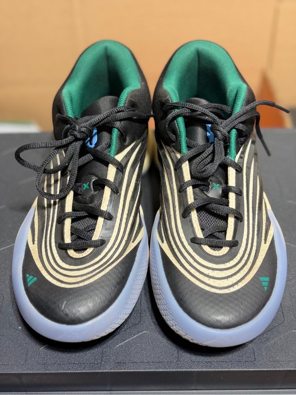 Mens adidas Dame X 10 Bucks Black, Cream and Green